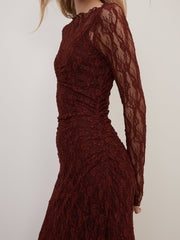 Burgundy Lace Mallory Long Sleeve Midi Dress