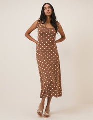 Brown Polka Dot Adrian Jersey Midi Dress