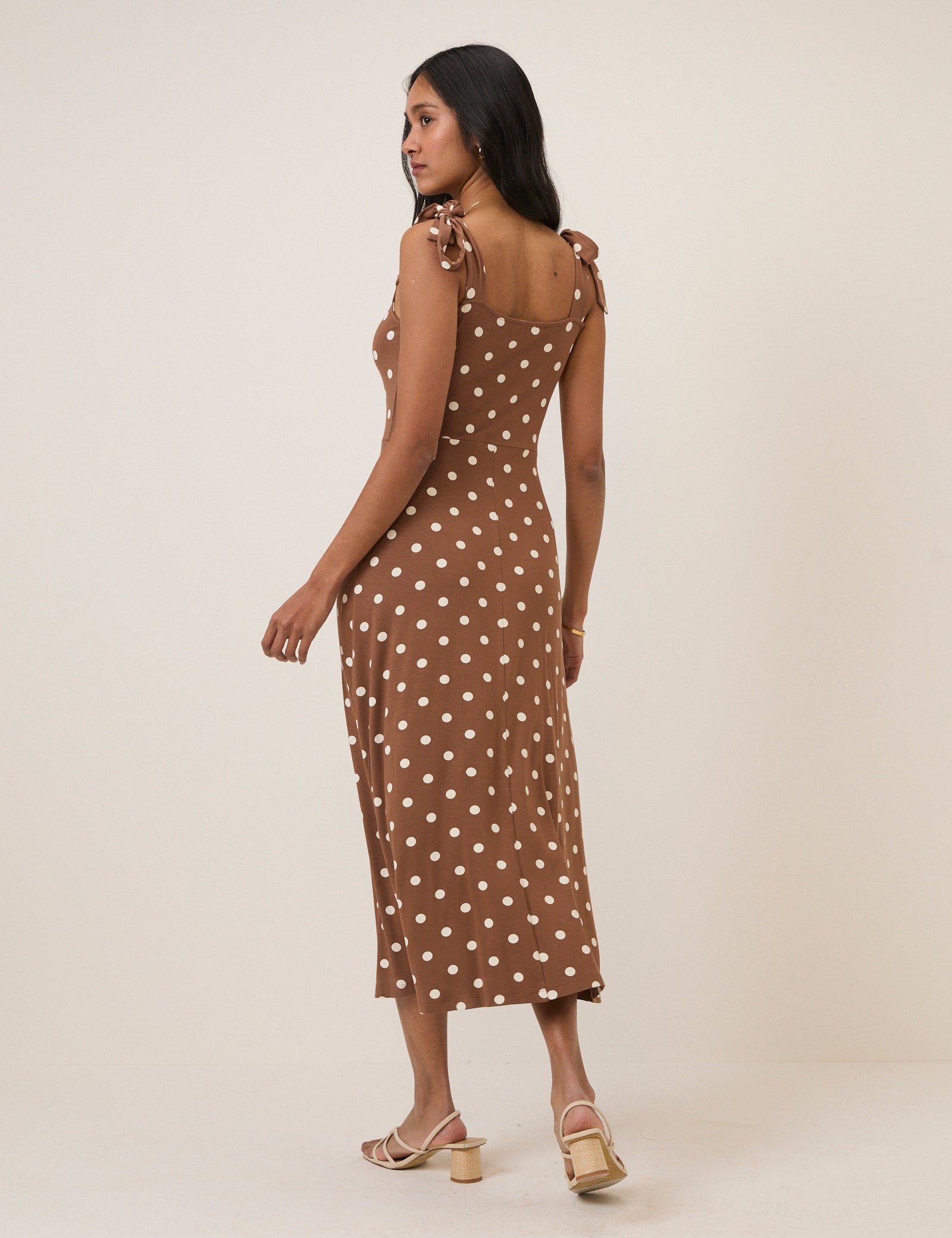 Brown Polka Dot Adrian Jersey Midi Dress
