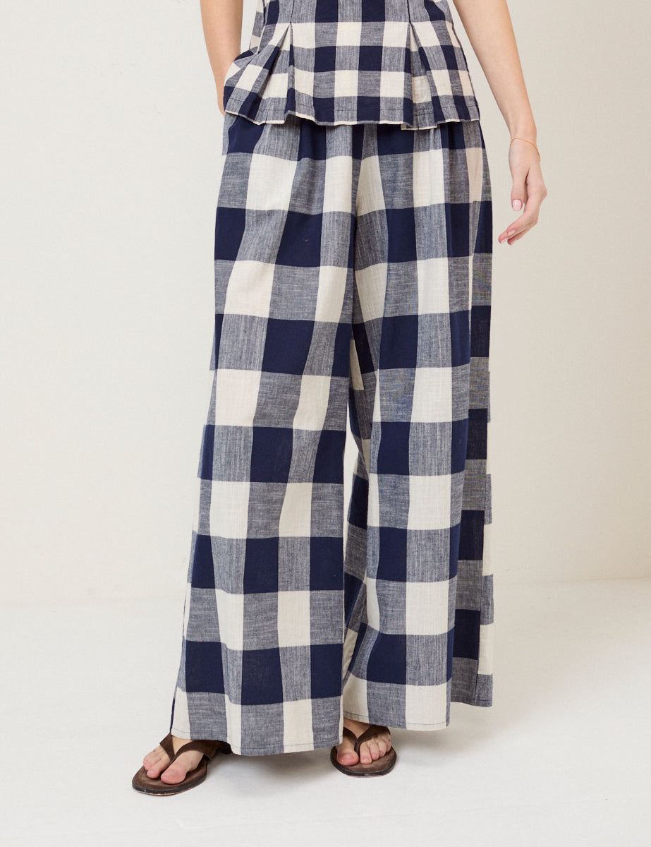 Navy Gingham Top & Trouser Set