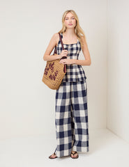 Navy Gingham Top & Trouser Set