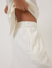 Cream Linen-blend Wide Leg Trousers