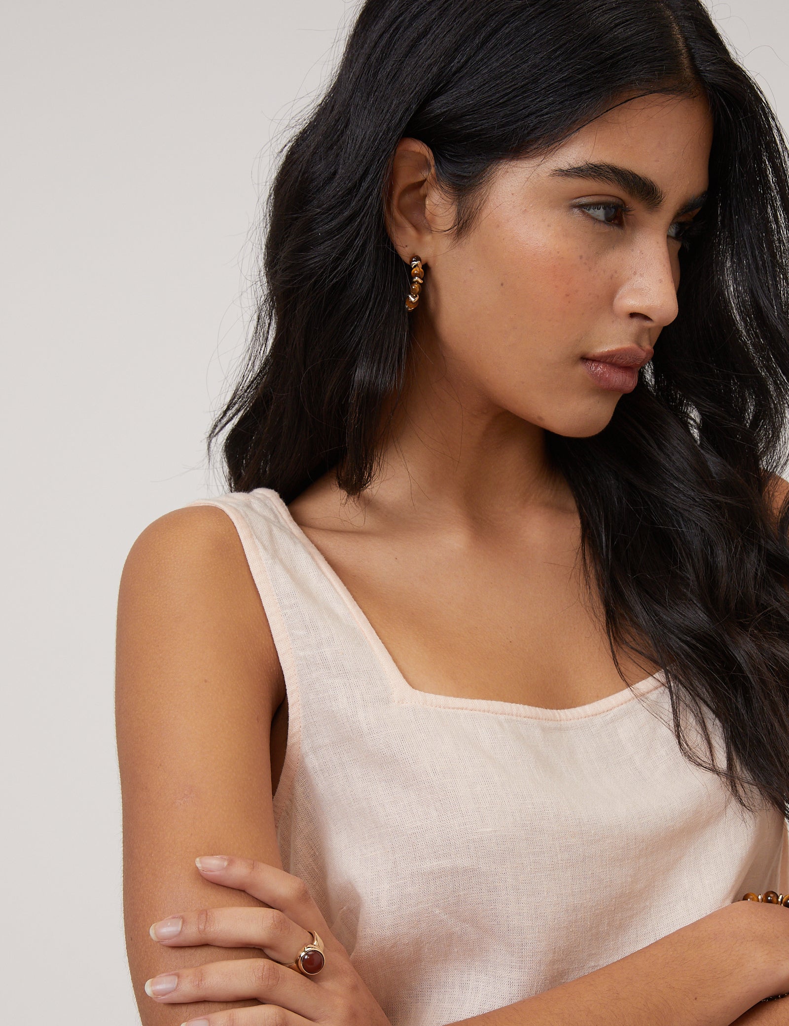 Pale Peach Linen-Blend Top