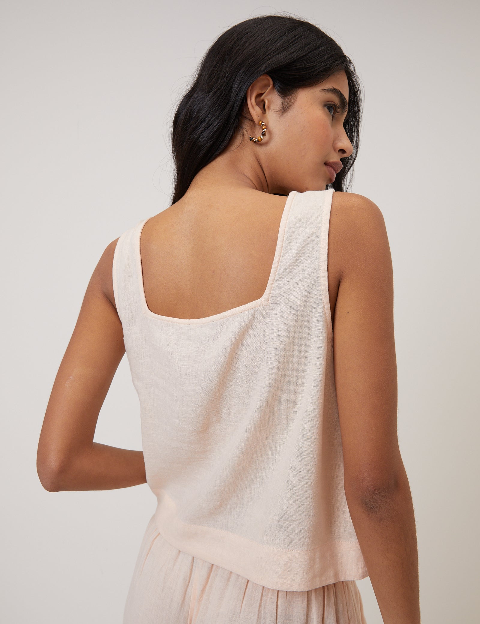 Pale Peach Linen-Blend Top