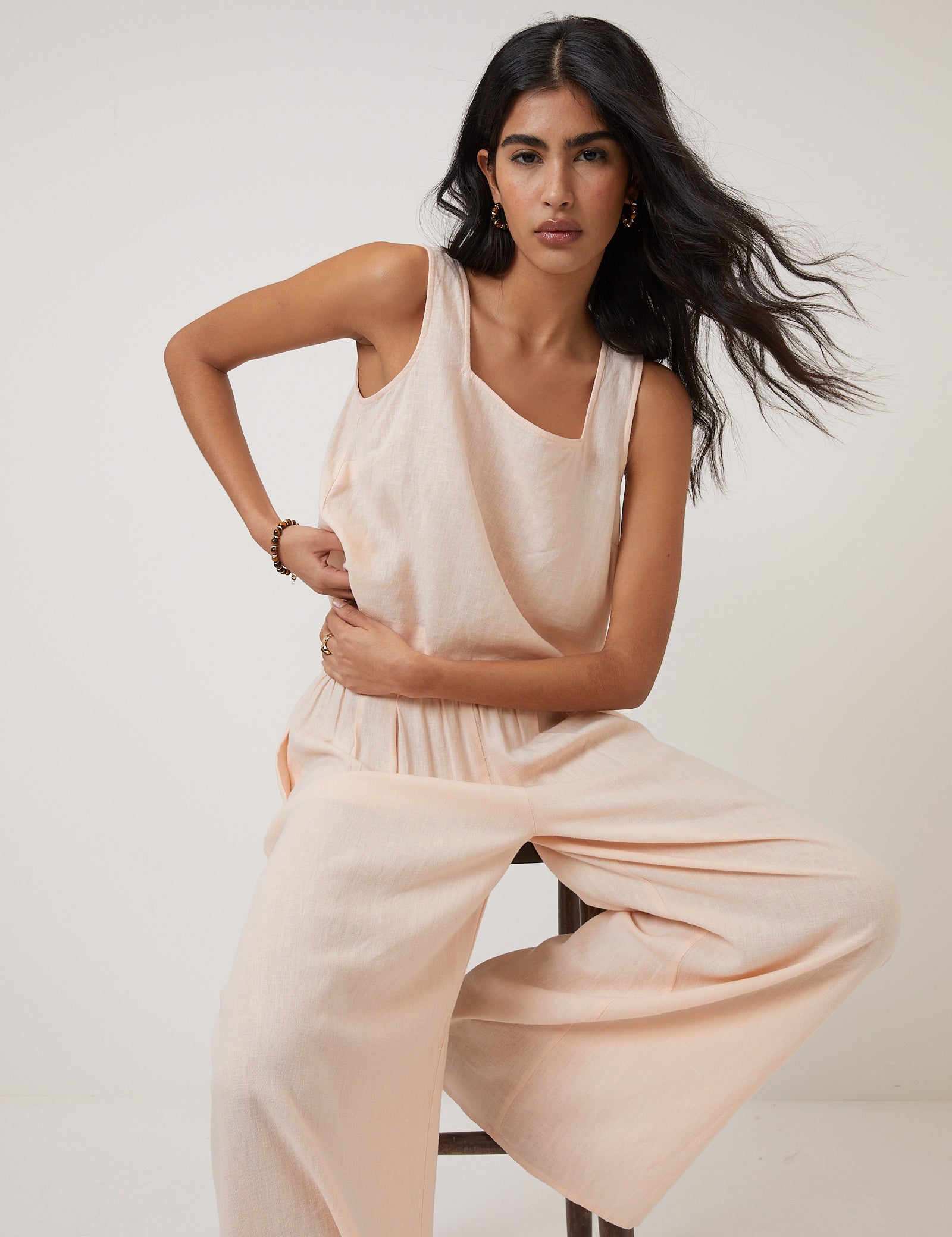 Pale Peach Linen-Blend Top