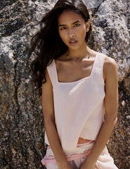 Pale Peach Linen-Blend Top