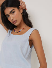 Light Blue Linen-Blend Vest Top