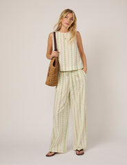 Cream Printed Linen-Blend Swing Top