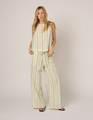 Cream Printed Linen-Blend Swing Top