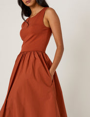 Burnt Orange Sleeveless Vera Midi Dress