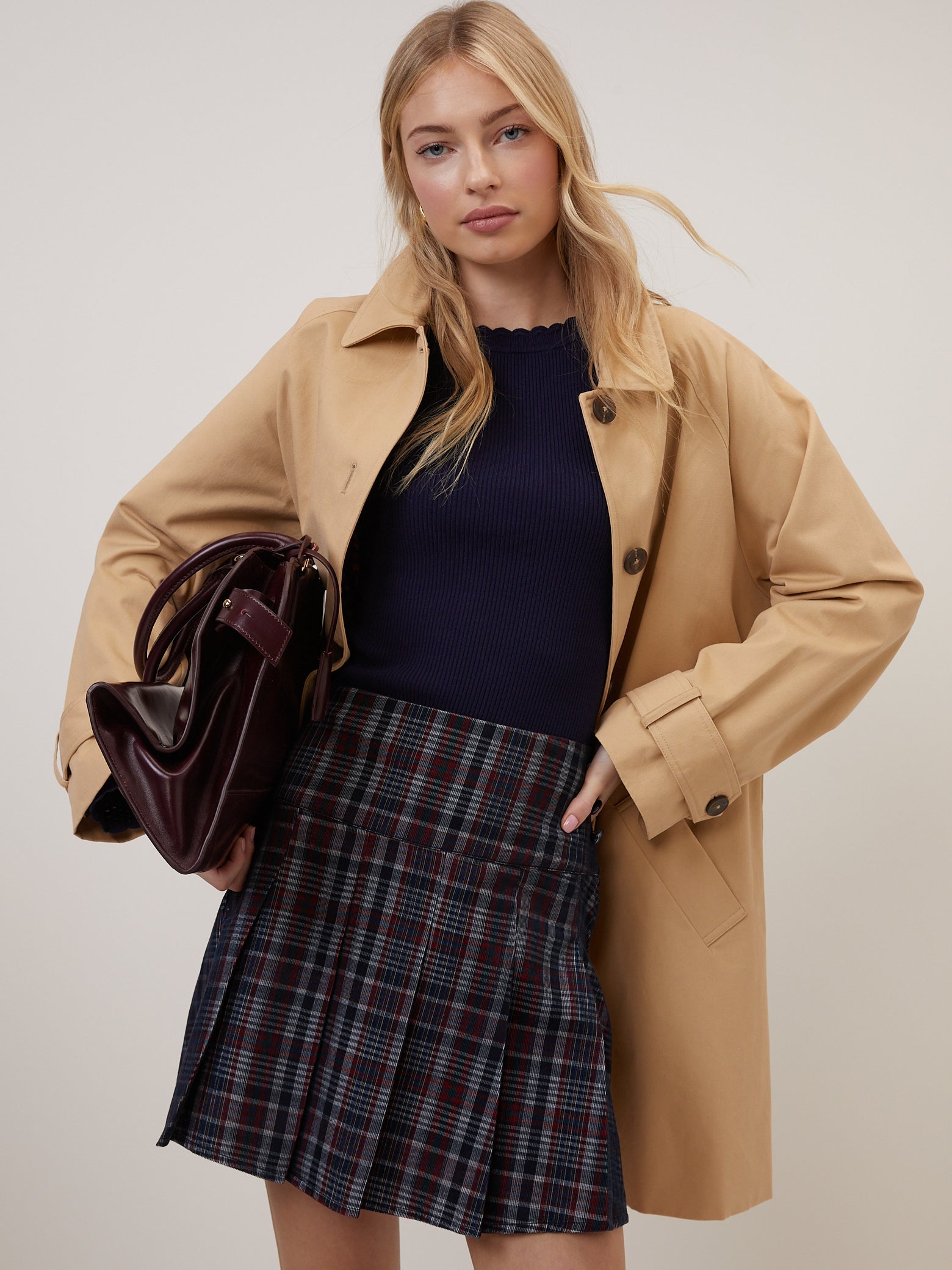 Navy And Red Tartan Mini Skirt