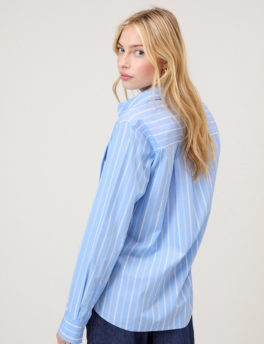 Blue Pinstripe Bow Collar Shirt