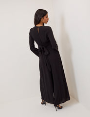 Black Wide Leg Pleated Jumpsuit