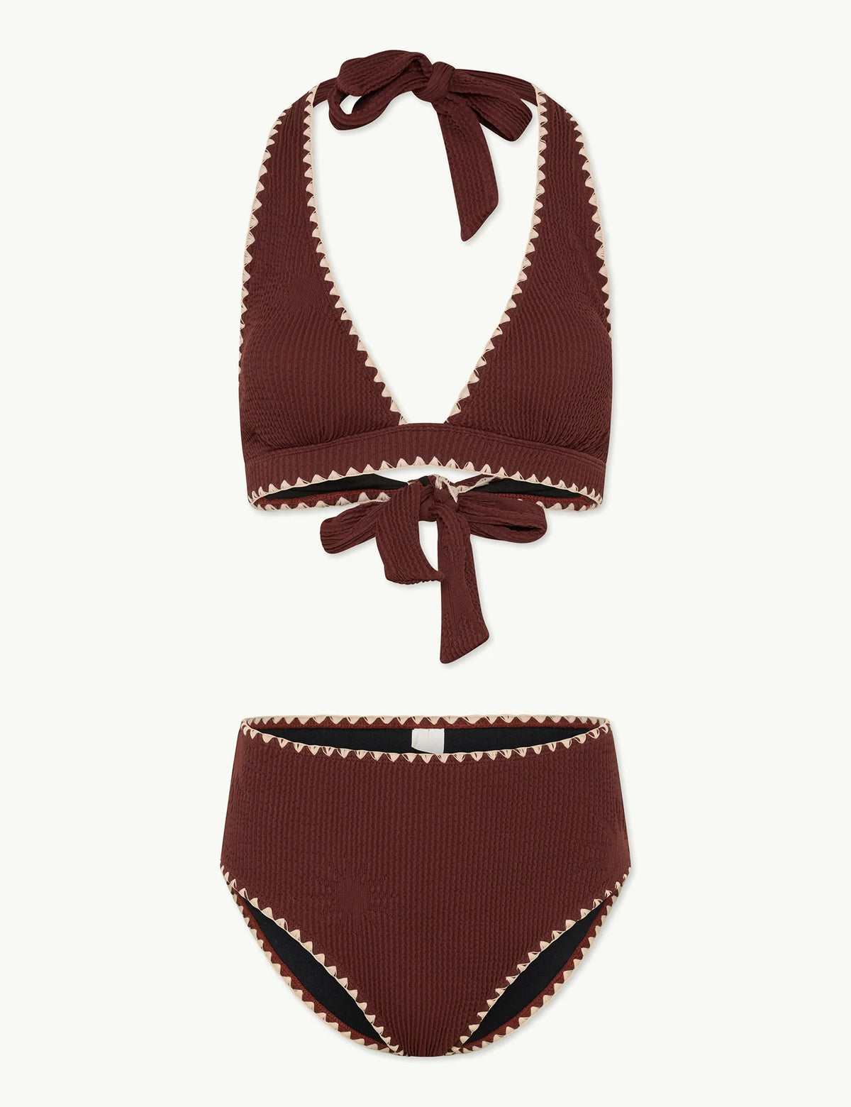 Brown Whipstitch High Waisted Bikini Bottoms