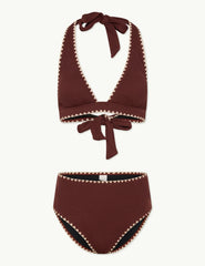 Brown Whipstitch High Waisted Bikini Bottoms