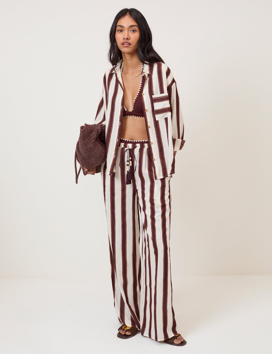 Brown Striped Linen-Blend Shirt
