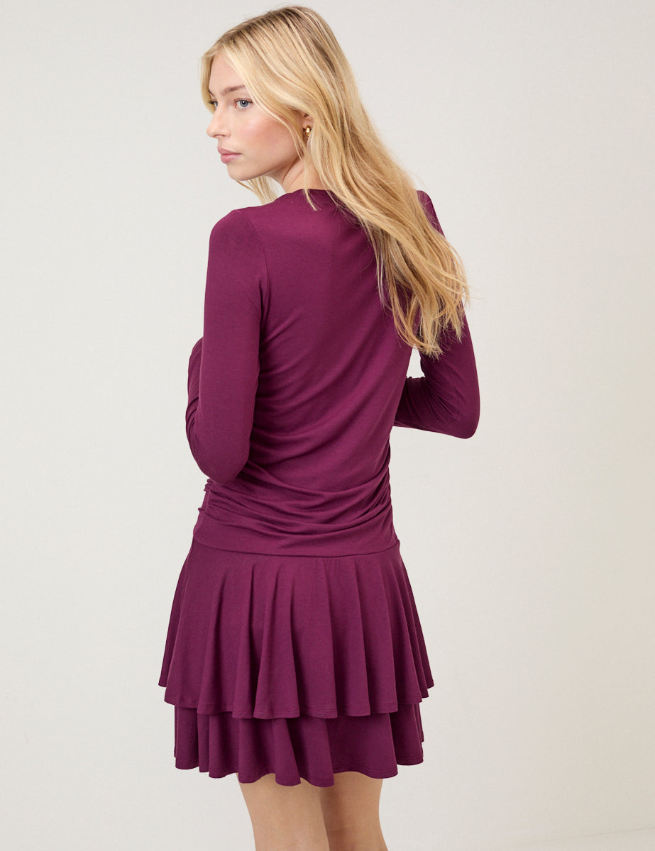 Burgundy Tiered Yuki Jersey Mini Dress
