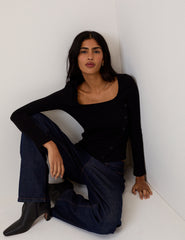 Black Square Neck Asymmetric Top