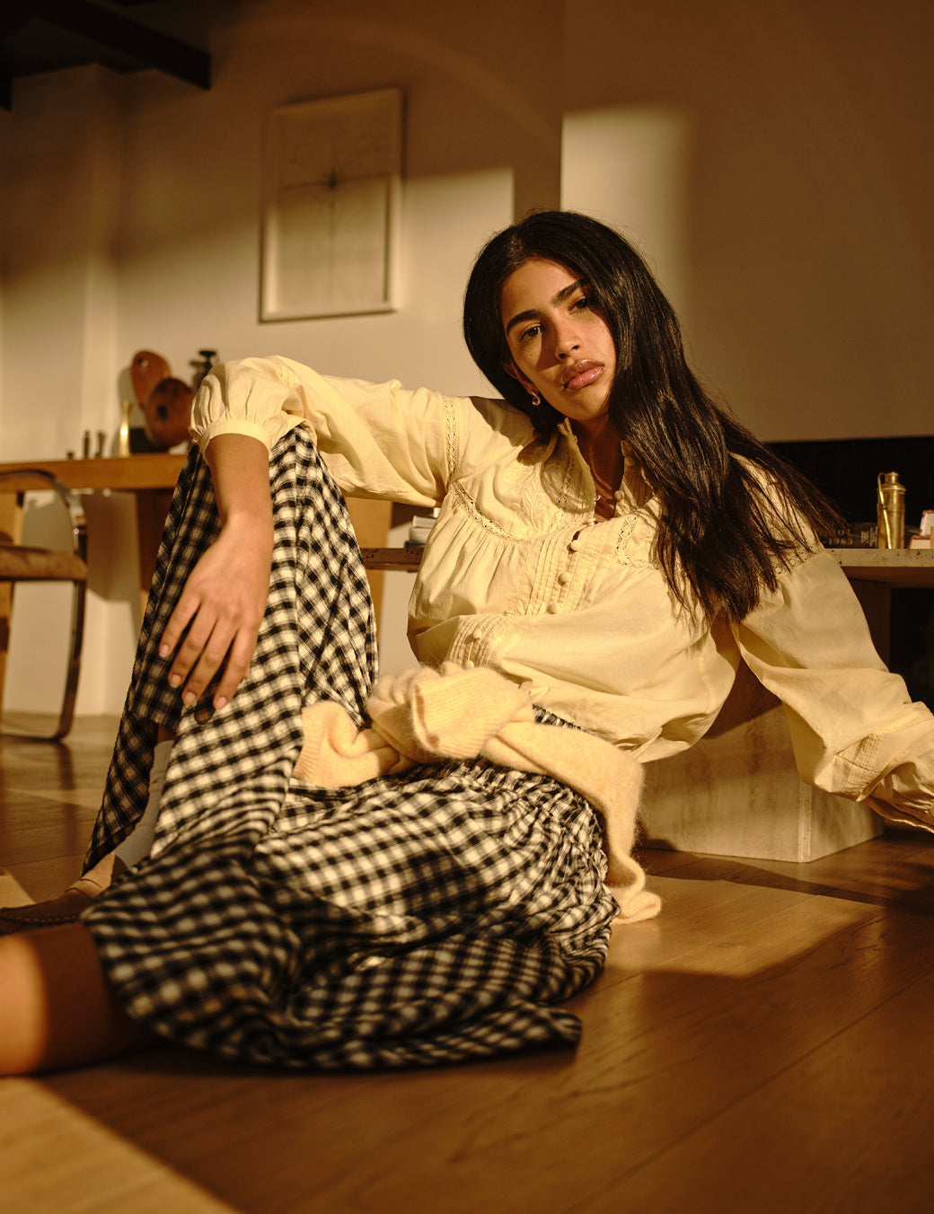 Butter Yellow Floral Embroidered High Neck Blouse