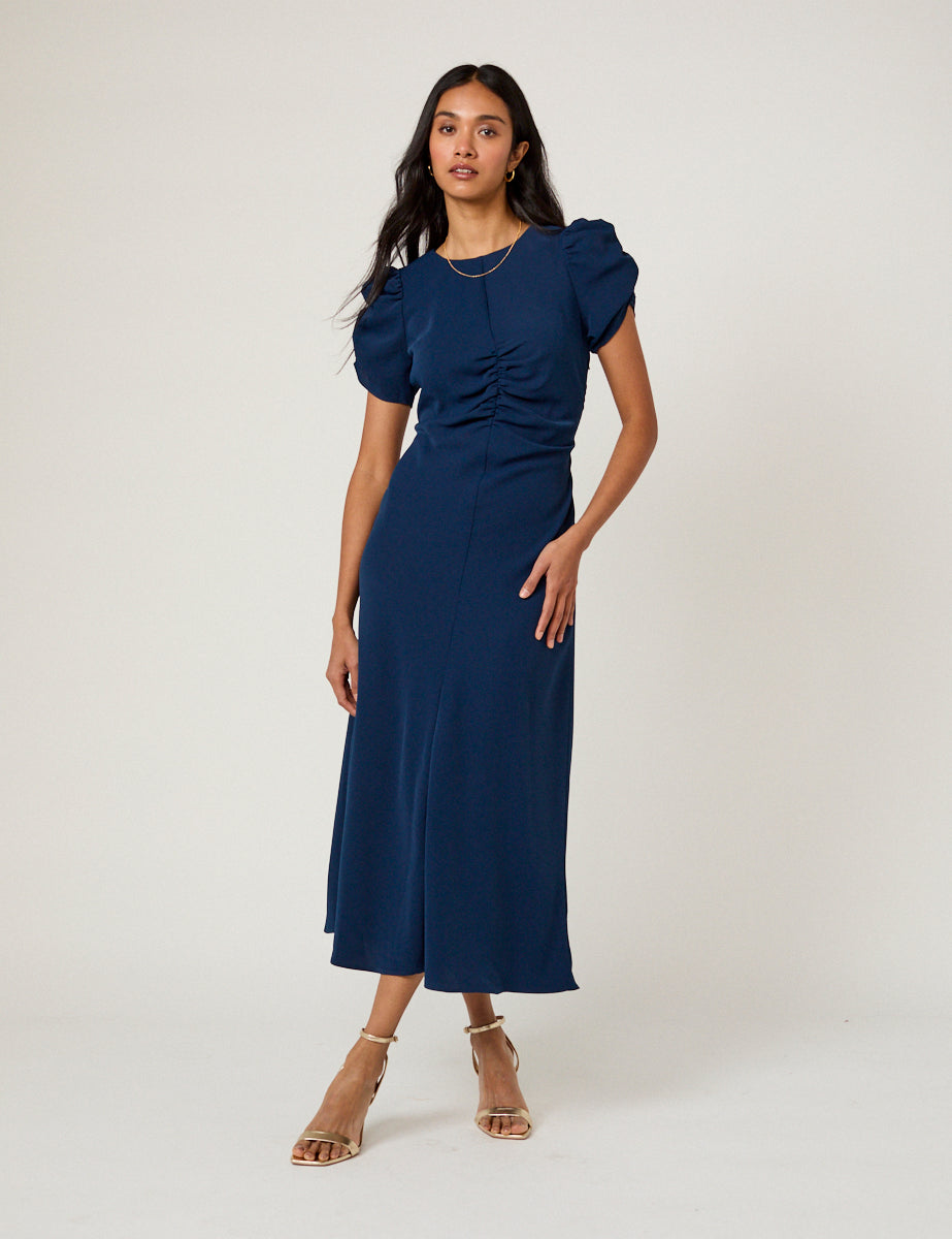 Navy Ruched Naomi Midi Dress