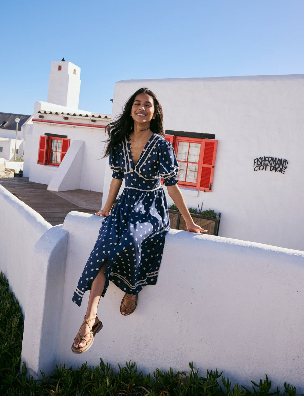 Navy Polka Dot Saffy Midi Tea Dress