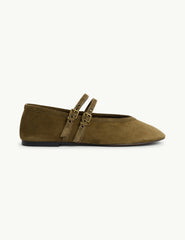 Green Suede Ballet Flats