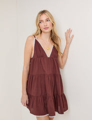 Brown Tiered Mini Beach Dress