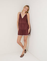 Brown Tiered Mini Beach Dress