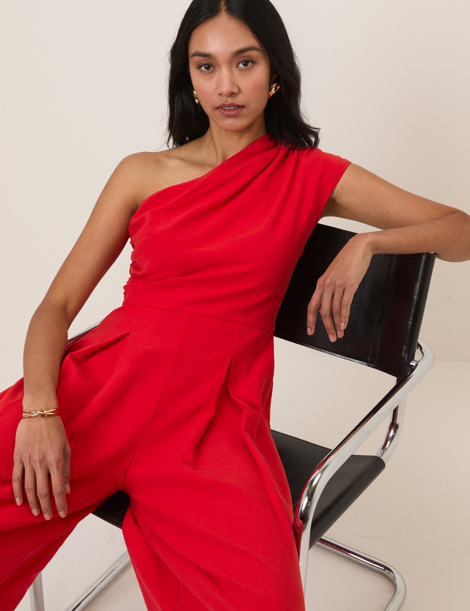 Red One Shoulder Sanaria Jumpsuit