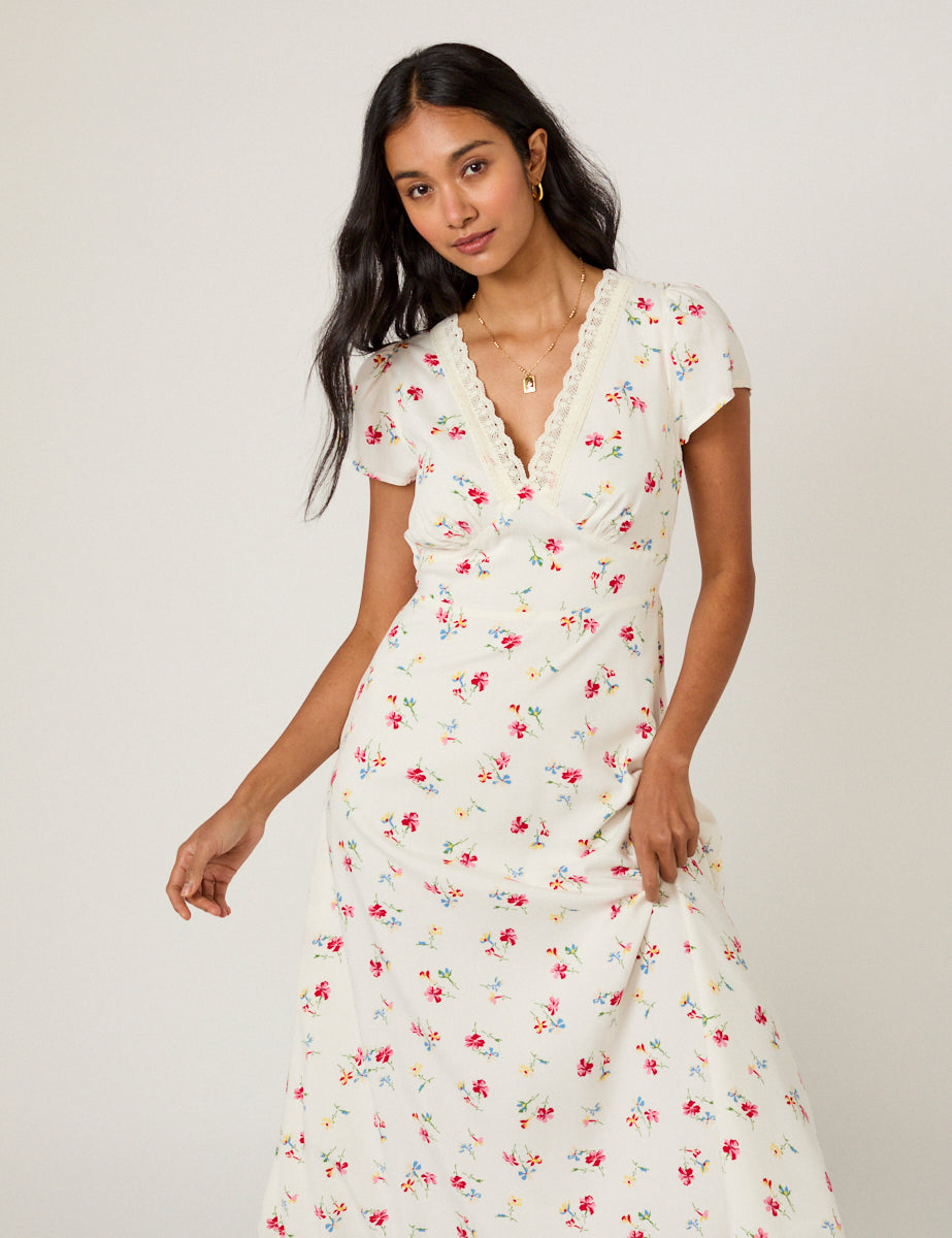 White Floral Kacey Midi Dress