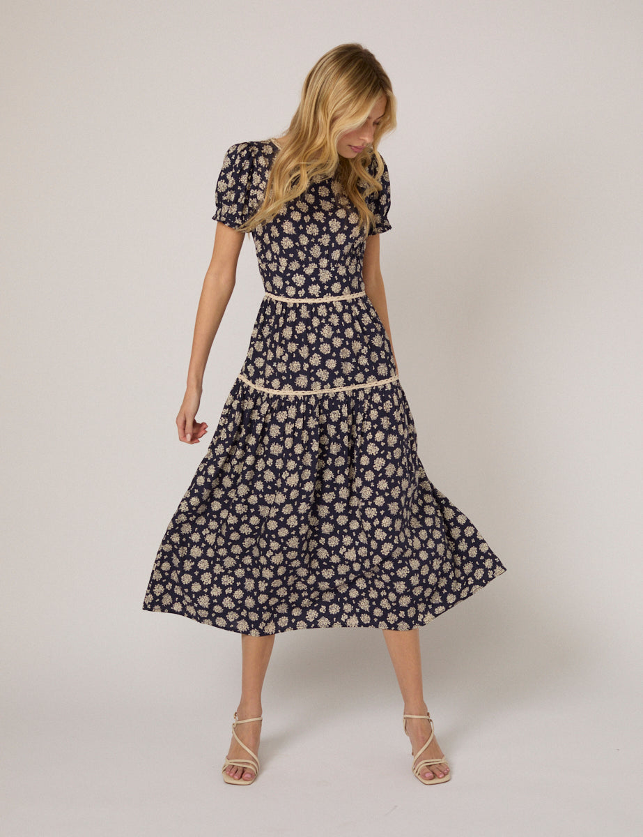 Navy Floral Dara Midi Dress