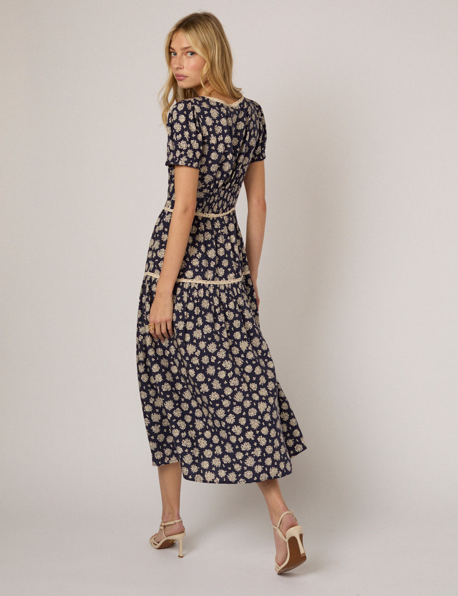 Navy Floral Dara Midi Dress