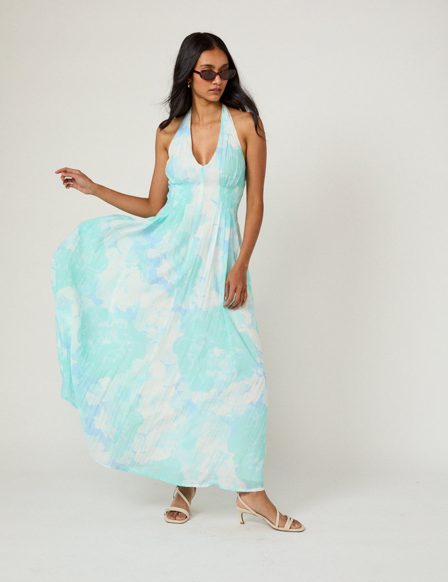 Blue Printed Marceline Midi Dress