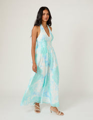 Blue Printed Marceline Midi Dress