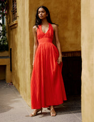Red Halter Neck Marceline Midi Dress
