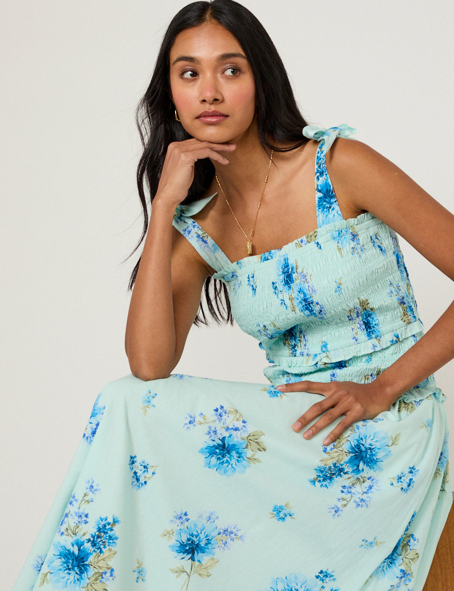 Blue Floral Andrea Midi Dress