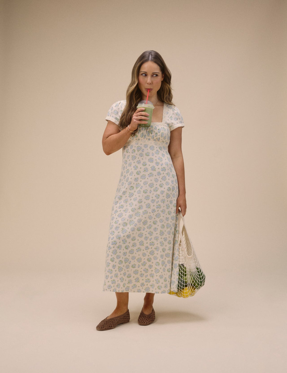 Blue Ditsy Floral Charlotte Midi Dress