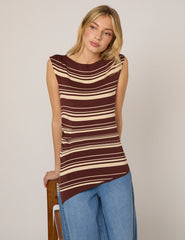 Brown Striped Boat Neck Knitted Top