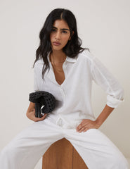 White Oversized Linen-Blend Shirt