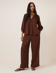 Brown Linen-blend Blouse