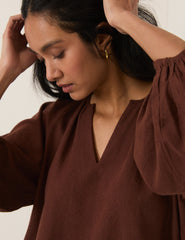 Brown Linen-blend Blouse