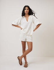 Cream Linen-Blend Blouse