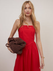 Red Fitted Bodice Briella Midi Dress