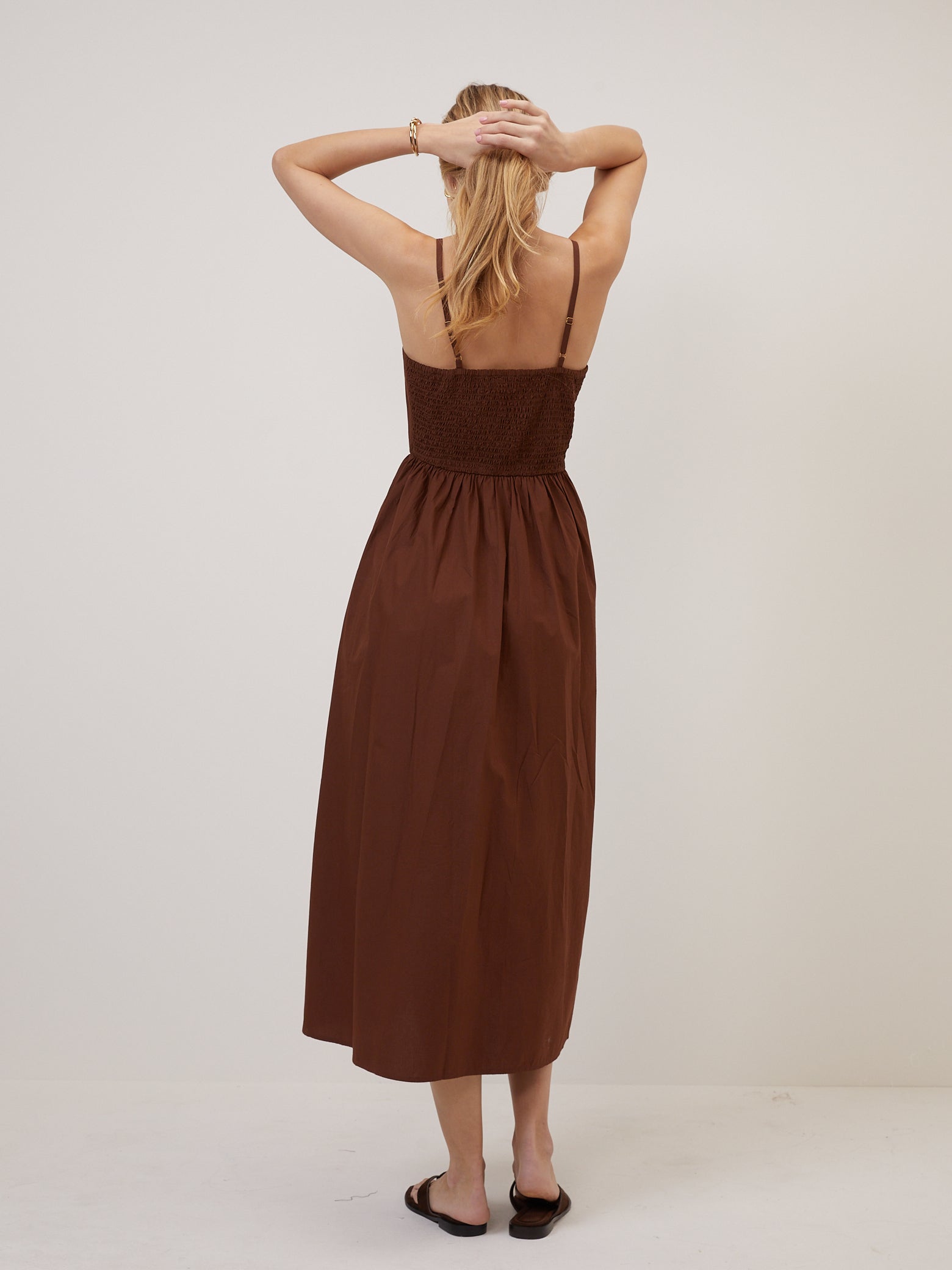 Brown Fitted Bodice Briella Midi Dress