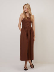 Brown Fitted Bodice Briella Midi Dress