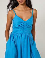 Blue Ruched Paige Midi Dress