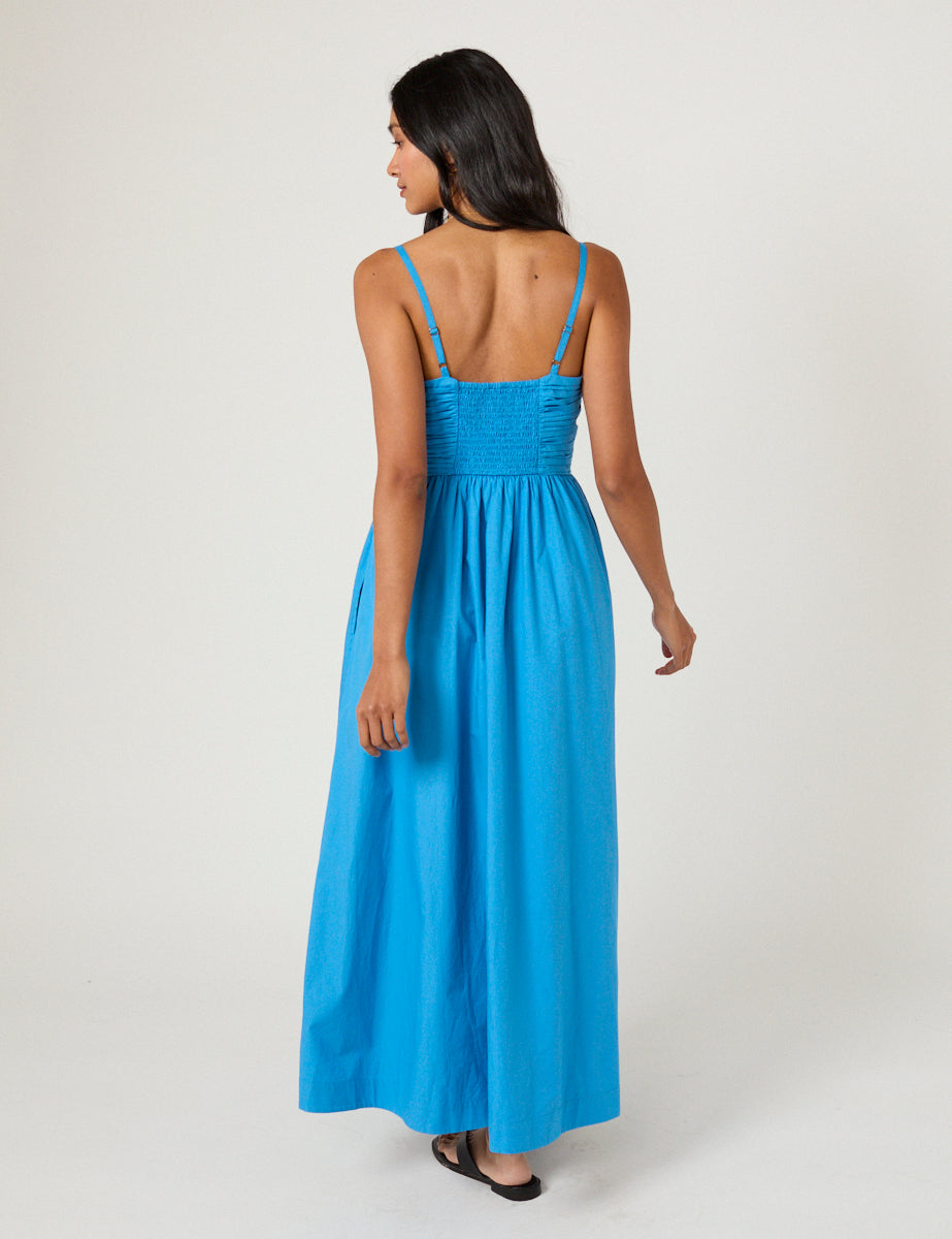 Blue Ruched Paige Midi Dress