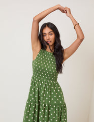 Green Polka Dot Sleeveless Charlie Midi Dress