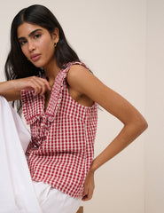 Red Gingham Peter Pan Collar Top