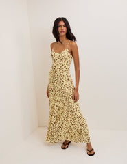 Butter Yellow Leopard Print Kiki Maxi Dress